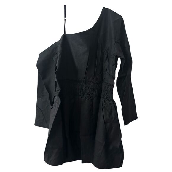 ASOS Women's Linen one shoulder midi dress black NWT - Picture 2 of 3